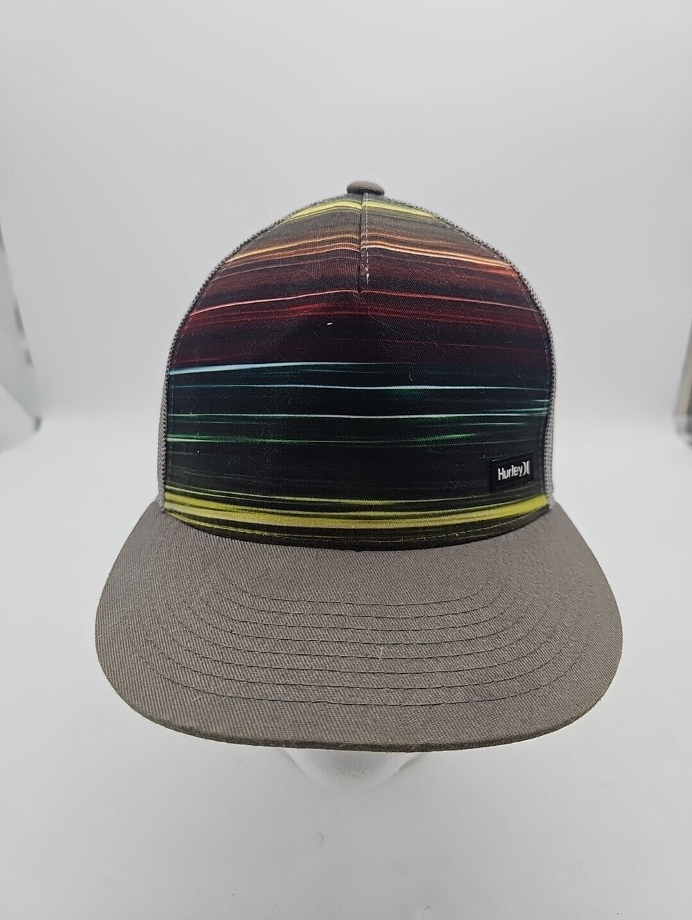 NWT Hurley Balboa Mixtape Trucker Hat Mens Gray Multi Rainbow Stripe Cap Rare